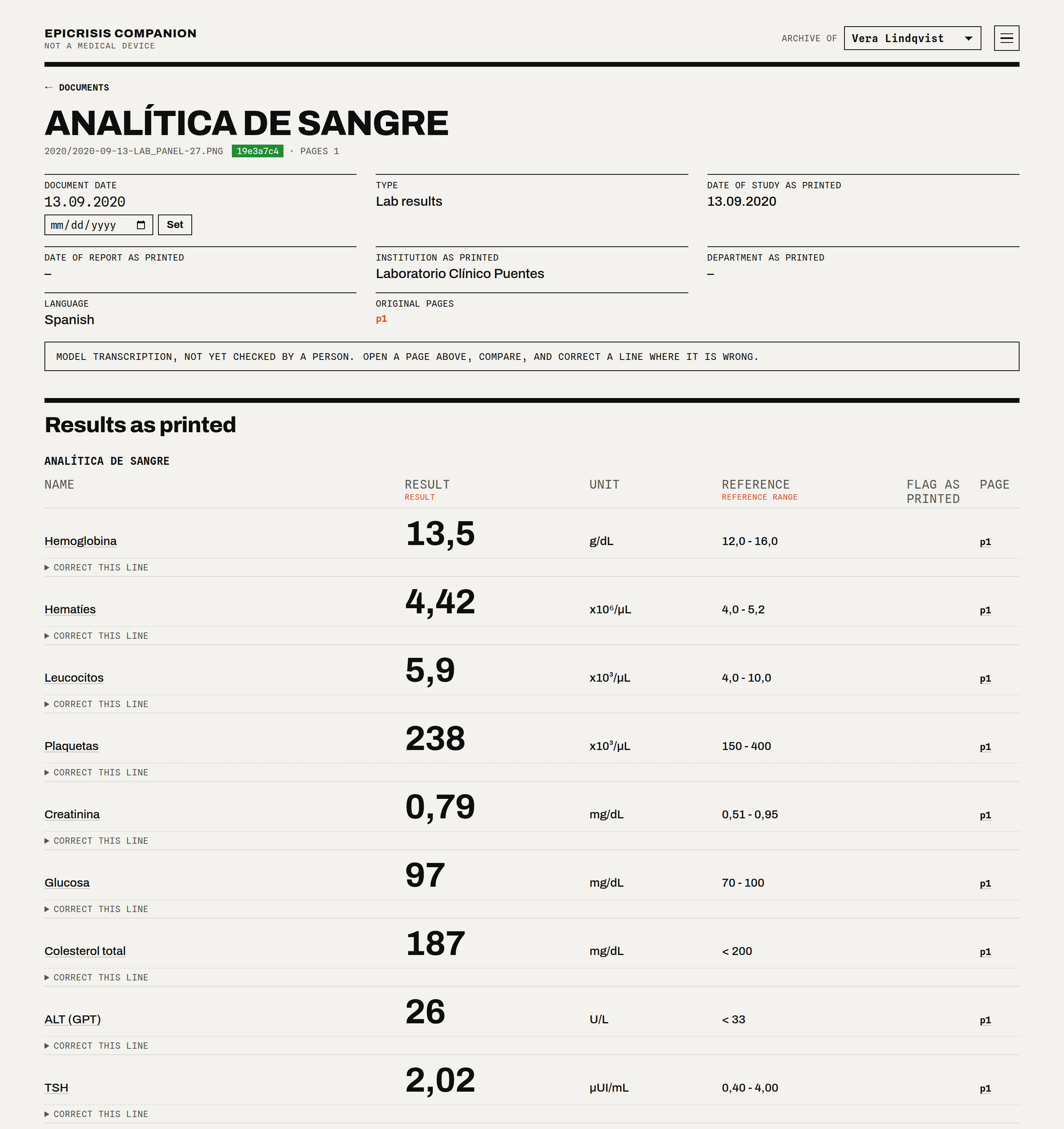 A Spanish laboratory form
