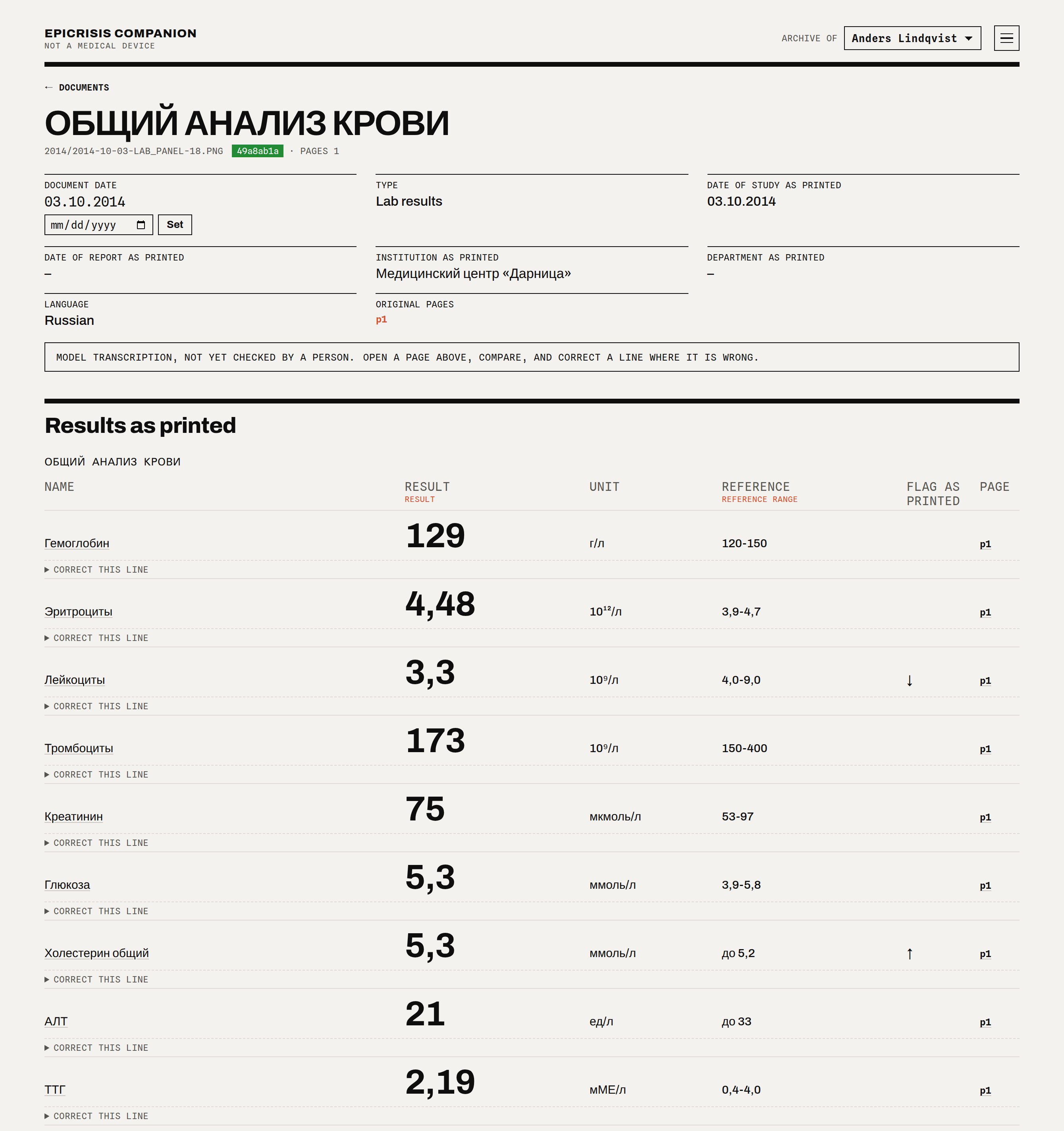 A Russian laboratory form